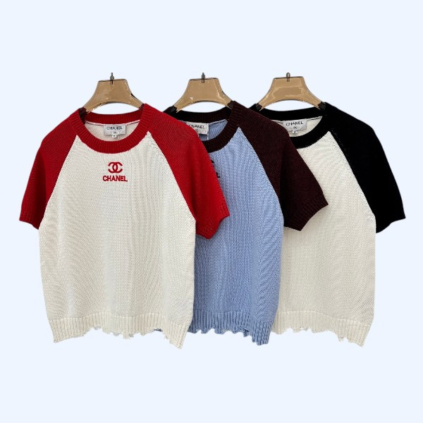 샤넬  라운드넥 자수 자카드레귤러 니트