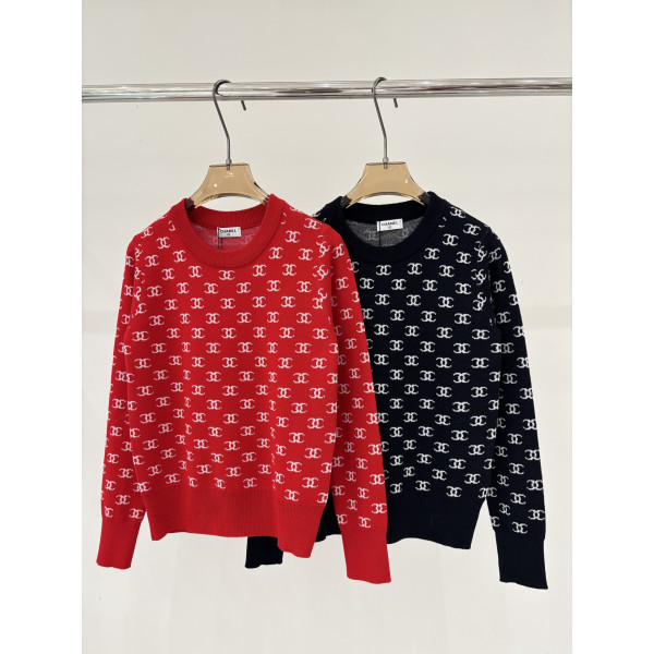 샤넬 라운드넥 레터로고 자카드 니트