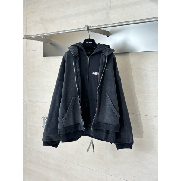 발렌시아가 디스트레스드 워싱 후드 스웨트 셔츠