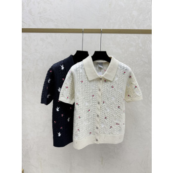 디올 꽃무늬 라펠 니트반팔