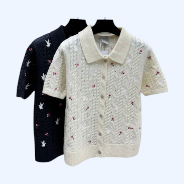 디올 꽃무늬 라펠 니트반팔