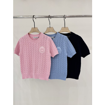 디올 라운드넥 로고 리본 니트