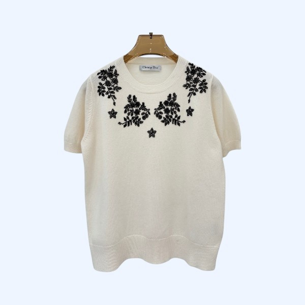 디올 라운드넥 별꽃 니트 반팔