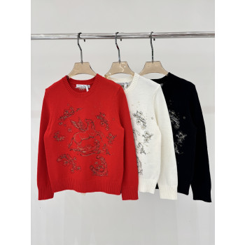 디올 라운드넥 자수니트