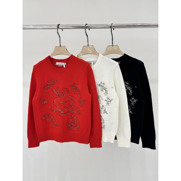 디올 라운드넥 자수니트