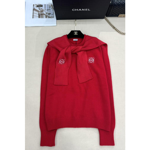 로에베 로고 라운드넥 숄 니트