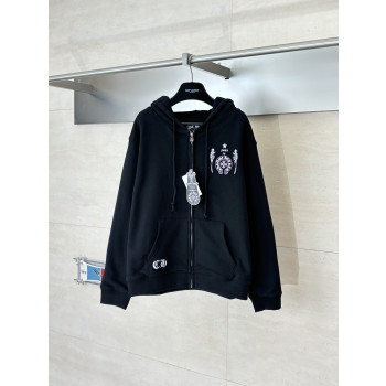 크롬하츠 블랙 스컬 지퍼 후드 재킷