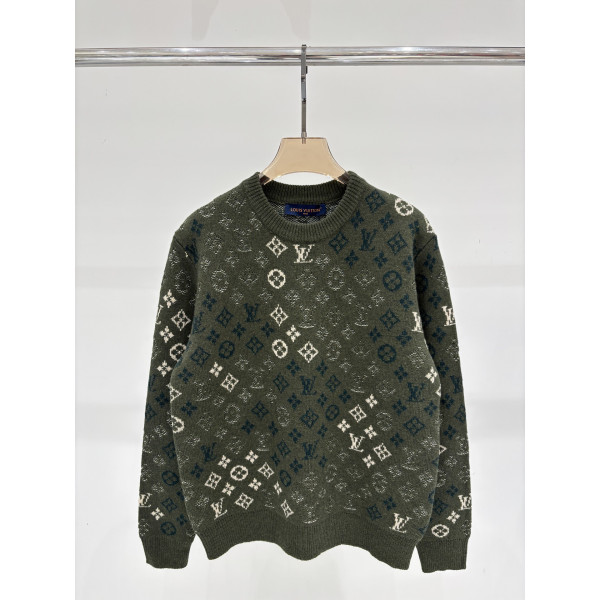 LV 라운드넥 레터링 로고 니트