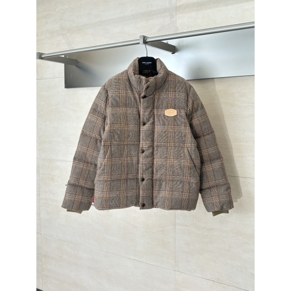 LV 체크무늬 스탠드업 다운 재킷