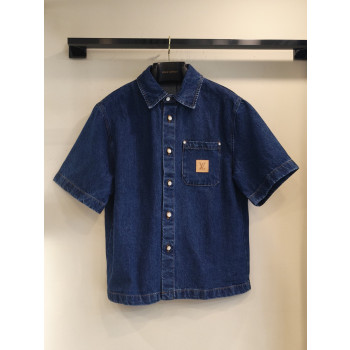 LV 데님 가죽 반팔 티셔츠