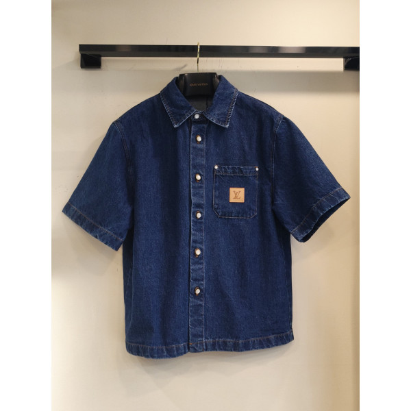 LV 데님 가죽 반팔 티셔츠