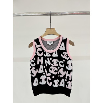 샤넬 라운드넥 레터로고 자카드폴 베스트