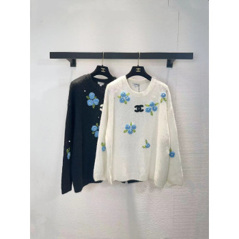 샤넬 투톤 꽃무늬 자수 니트