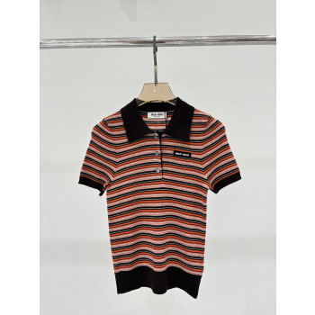 미우미우 자카드 스트라이프 카라 티셔츠