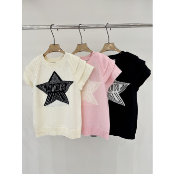 디올 라운드넥 레이어드 니트 반팔