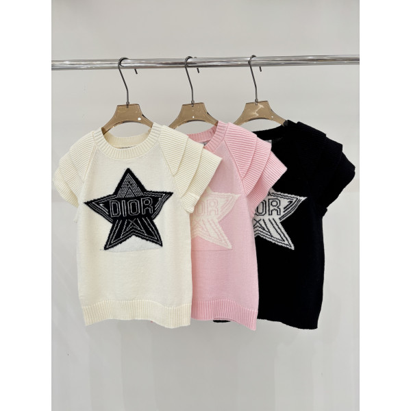 디올 라운드넥 레이어드 니트 반팔