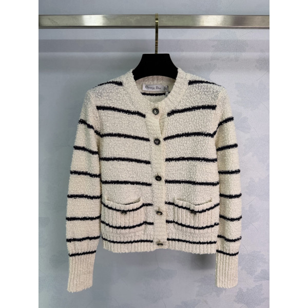 디올 라운드넥 스트라이프 니트 가디건