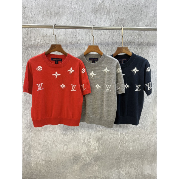 LV 로고 니트 반팔티셔츠