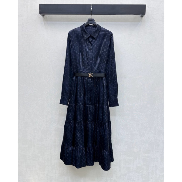 LV 프린트 벨트 셔츠 스커트