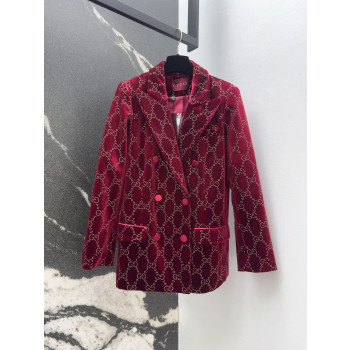 구찌 버건디 더블G핫 다이아몬드 장식 벨벳 재킷