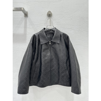 구찌 엠보싱 로고 가죽재킷