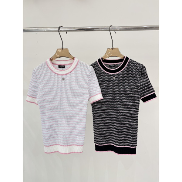 샤넬 스트라이프 니트 반팔 티셔츠