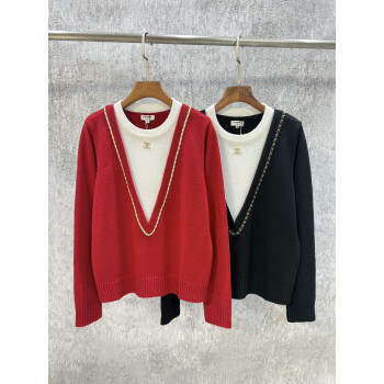 샤넬 투 컬러 라운드넥 니트