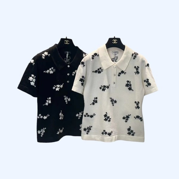 샤넬 투톤 라펠반팔 티셔츠
