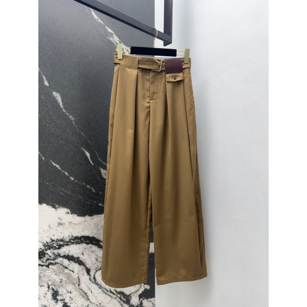 로에베 더블 플리츠 가죽 팬츠