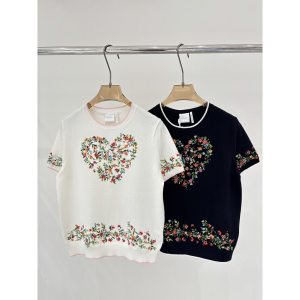 디올 플로럴 자수자카드 니트 반팔