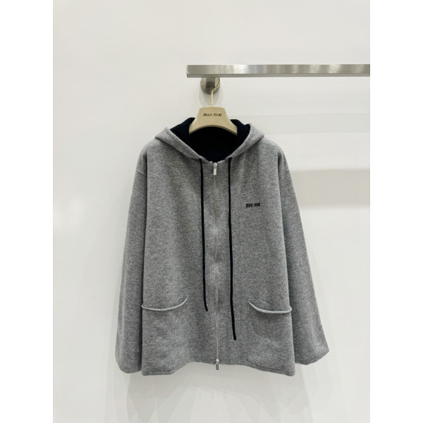 미우미우  더블 지퍼 캐시미어 후드 가디건