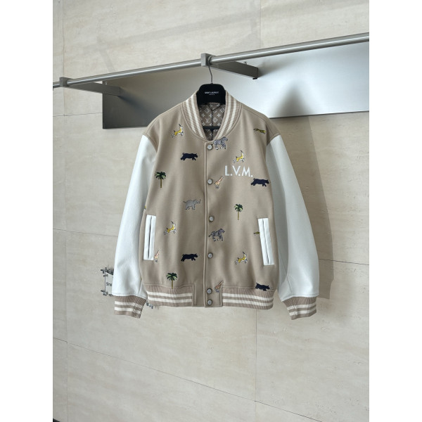 LV 패치워크 가죽 야구 재킷