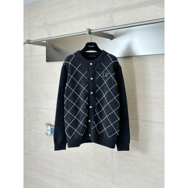 LV 프리즈매틱 플래드 핸드 비즈장식 가디건