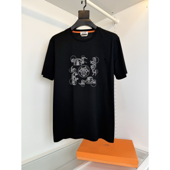 에르메스 무늬 라운드넥 티셔츠