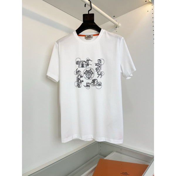 에르메스 무늬 라운드넥 티셔츠