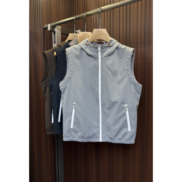 BC 스트라이프 패딩 후드 조끼