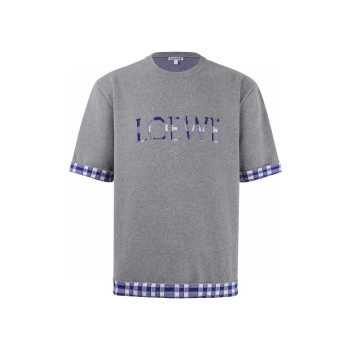 로에베 체크 라운드넥 풀오버 티셔츠