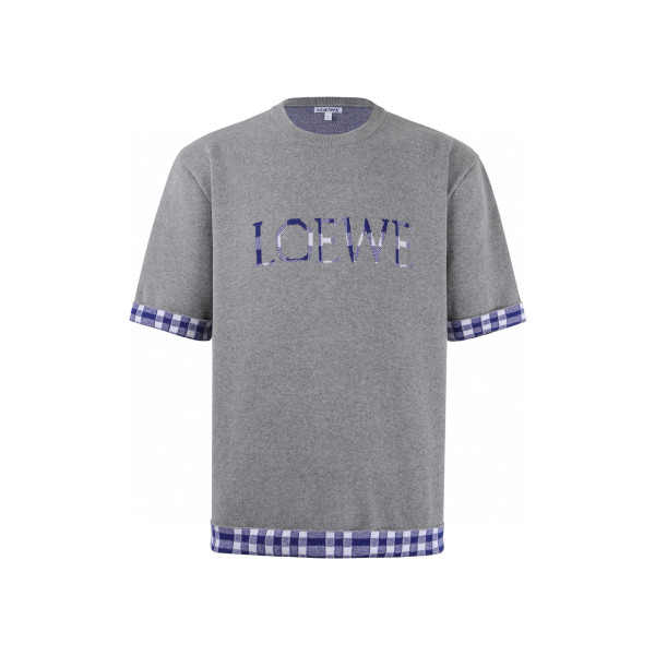 로에베 체크 라운드넥 풀오버 티셔츠