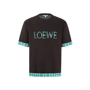 로에베 체크 라운드넥 풀오버 티셔츠