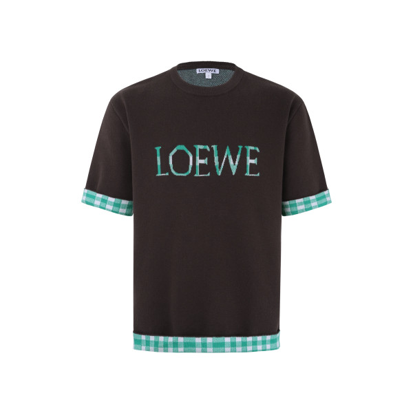 로에베 체크 라운드넥 풀오버 티셔츠