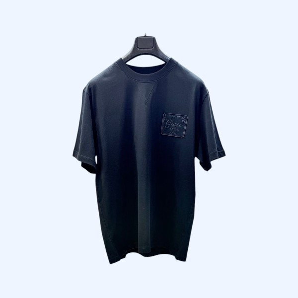 구찌 배지 자수 콘튼 반팔 티셔츠