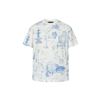 LV 프린트 코튼 피케 반팔 티셔츠