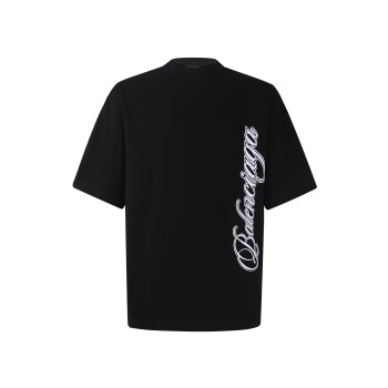 발랜시아가 라운드넥 코튼 레테 자수 반팔 티셔츠