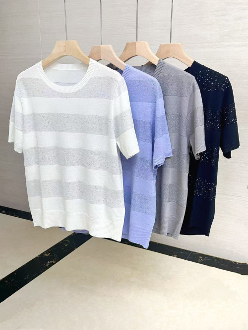 BC 콘트라스트 스팽글 스트라이프 스웨터