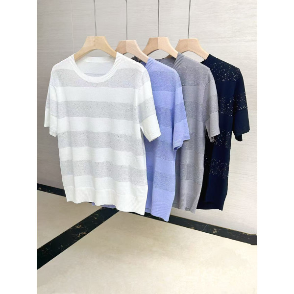 BC 콘트라스트 스팽글 스트라이프 스웨터