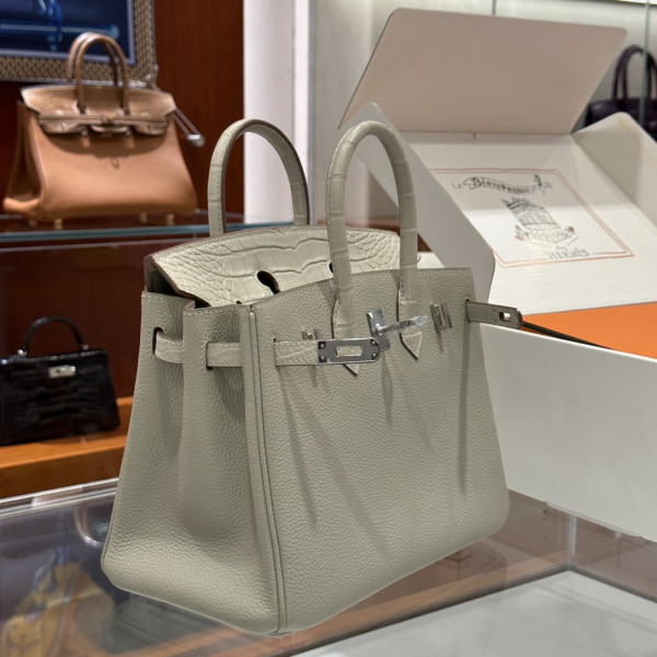 에르메스 버킨 25 르투르네 토고 & 크로커다일 블랙 실버 하드웨어