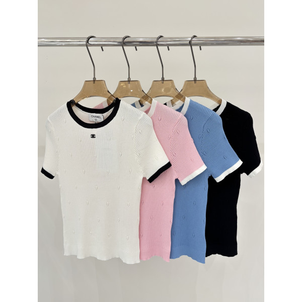 샤넬 다이아몬드 패턴 장식 니트 반팔