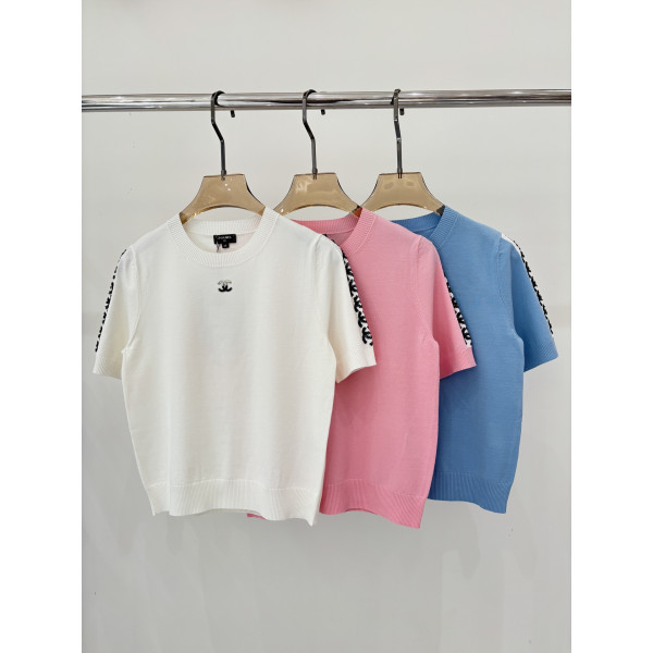 샤넬 라운드넥 레터 로고 반팔 티셔츠