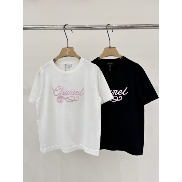 샤넬 로고 니트 반팔 티셔츠