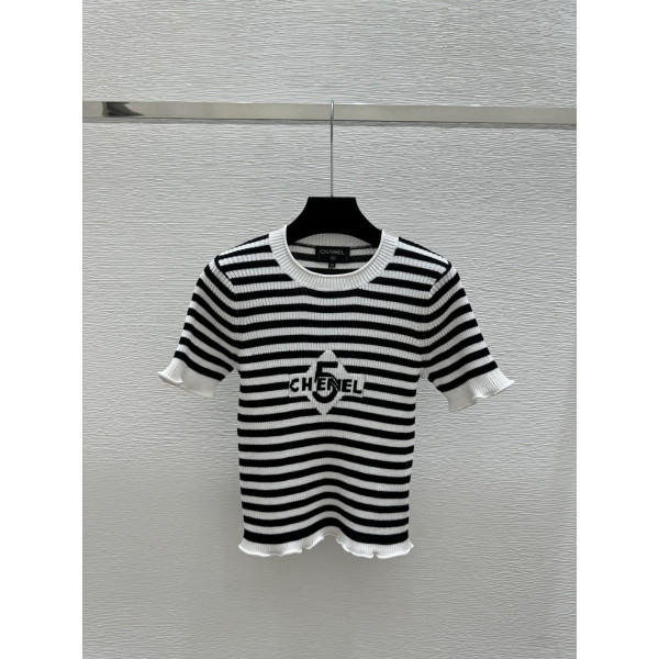샤넬 스트라이프 레이스 니트 반팔